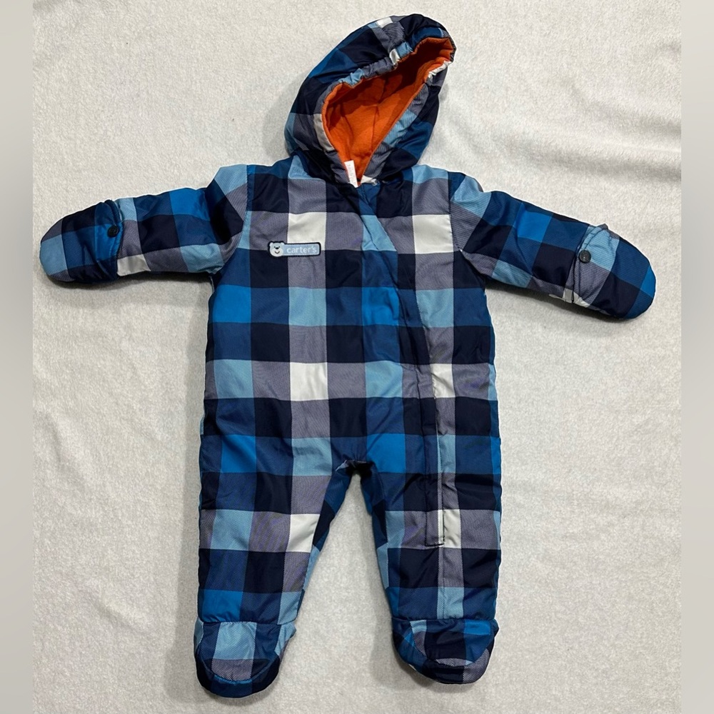 Carter’s 6-9 Months Puffy Blue Plaid Pram Suit